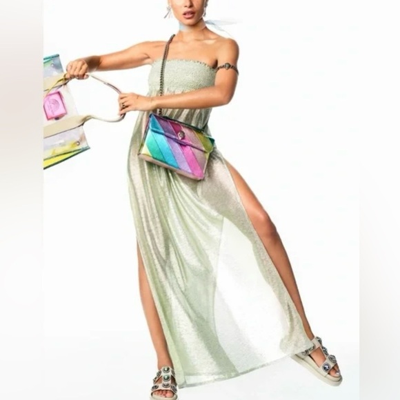 💚💚 KURT GEIGER SHOREDITCH GREEN/SILVER MAXI DRESS-SZ S💚💚NWT - Picture 1 of 17